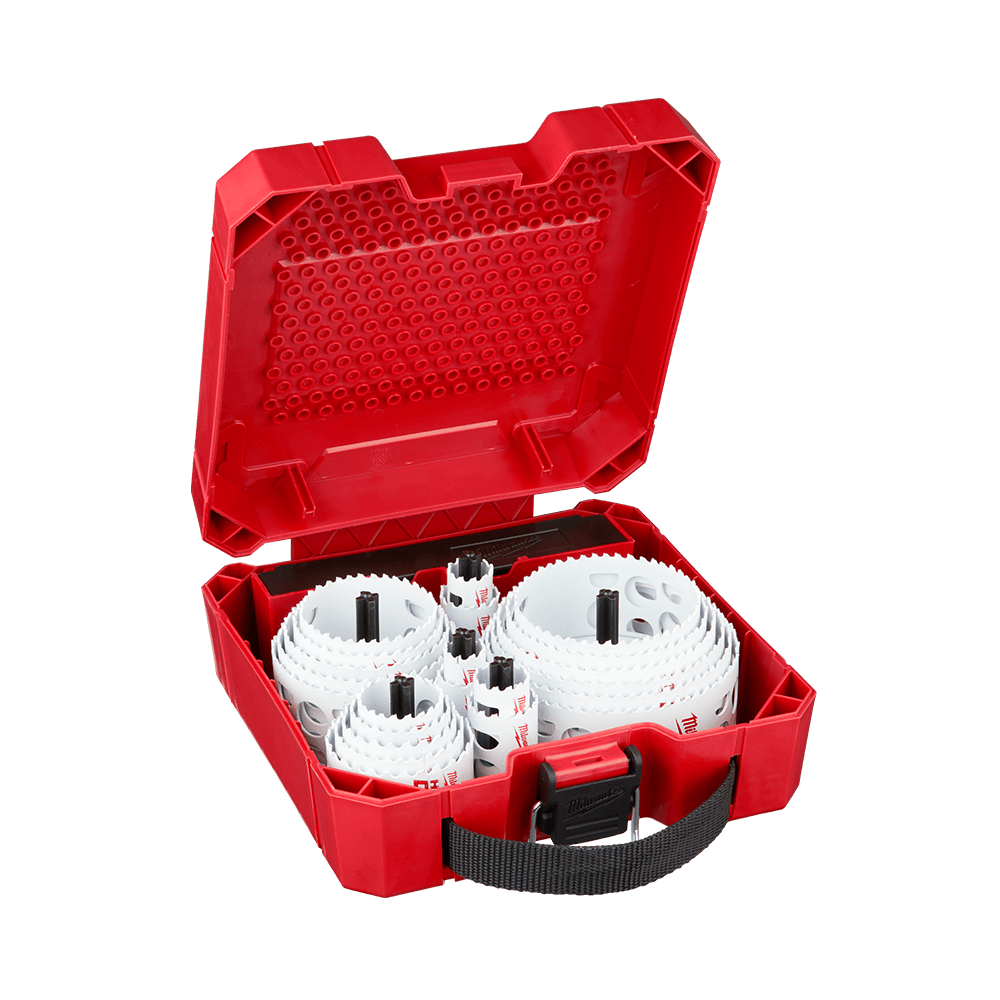 Milwaukee Hole Dozer™ Hole Saw Kit 28 Pce
19mm, 22mm, 25mm, 29mm, 32mm, 35mm, 38mm, 44mm, 51mm, 54mm, 57mm, 64mm, 67mm, 76mm, 83mm, 86mm, 92mm, 95mm, 105mm, 108mm, 114mm, 121mm, 3 x arbors, 3 x pilot drill - 49224185 - Available at Power Tool Specialists, Carlton, Victoria, Australia.