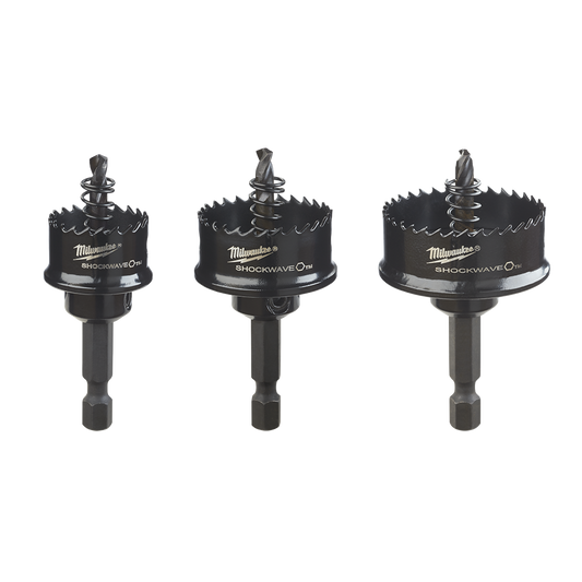 Milwaukee SHOCKWAVE™ Thin Wall Hole Saw 3Pce Kit 22mm 29mm 35mm - 49224800 - Available at Power Tool Specialists, Carlton, Victoria, Australia.