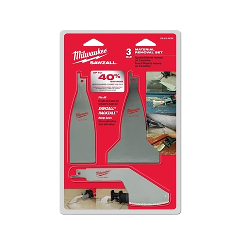 Milwaukee SAWZALL™ & HACKZALL™ Material Removal 3-Piece Set - 49225403 - Available at Power Tool Specialists, Carlton, Victoria, Australia.
