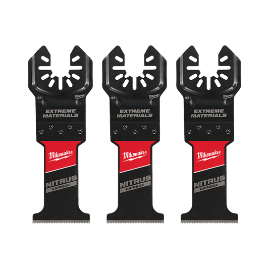 Milwaukee OPEN-LOK™ 35mm (1-3⁄8") NITRUS CARBIDE™ Extreme Materials Blade 3 Pack - 49251573 - Available at Power Tool Specialists, Carlton, Victoria, Australia.