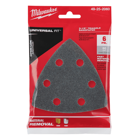 Milwaukee 60 Grit Sand Paper 6Pk, Open-Lok™ - 49252060 - Available at Power Tool Specialists, Carlton, Victoria, Australia.