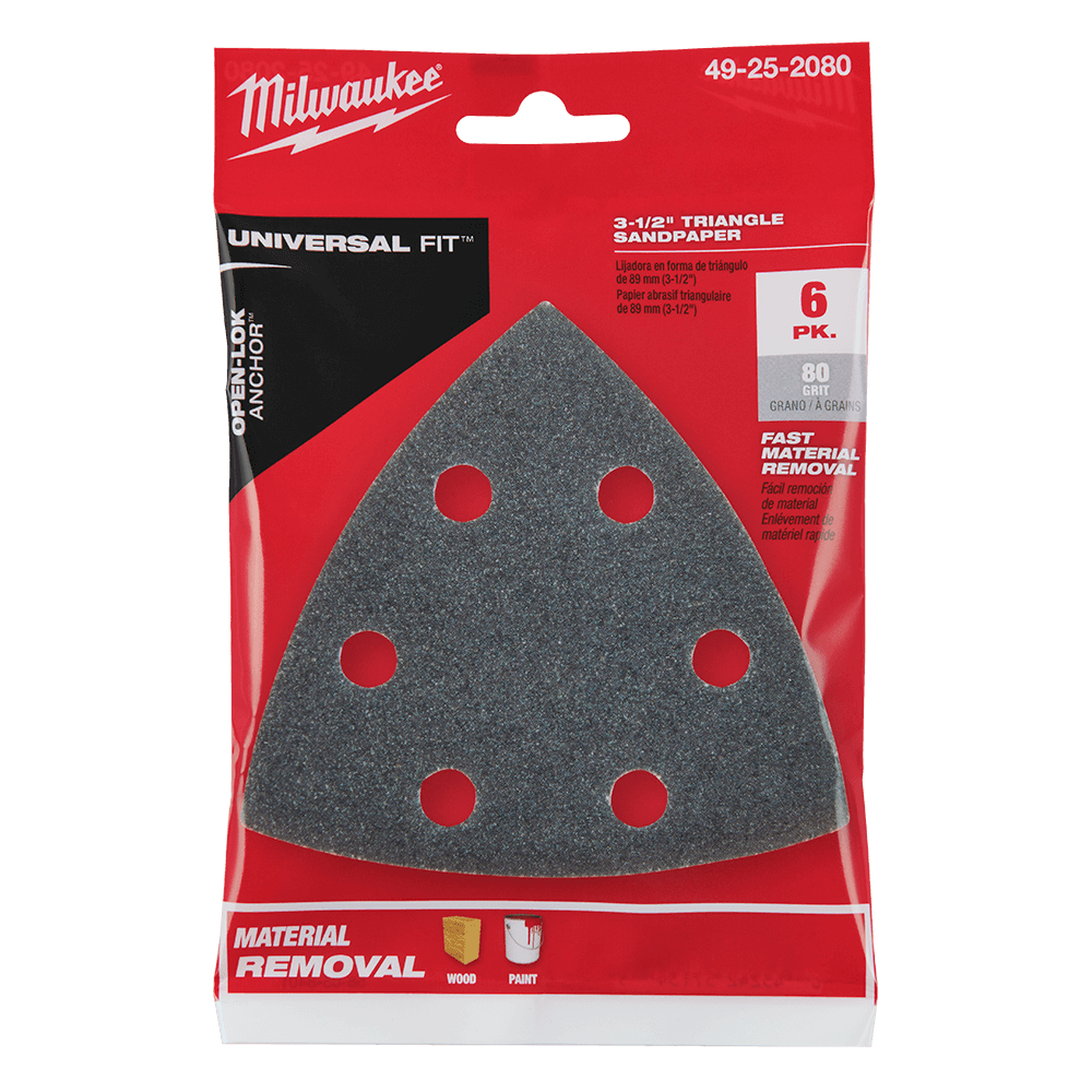 Milwaukee 80 Grit Sand Paper 6Pk, Open-Lok™ - 49252080 - Available at Power Tool Specialists, Carlton, Victoria, Australia.