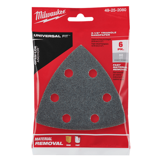 Milwaukee 80 Grit Sand Paper 6Pk, Open-Lok™ - 49252080 - Available at Power Tool Specialists, Carlton, Victoria, Australia.