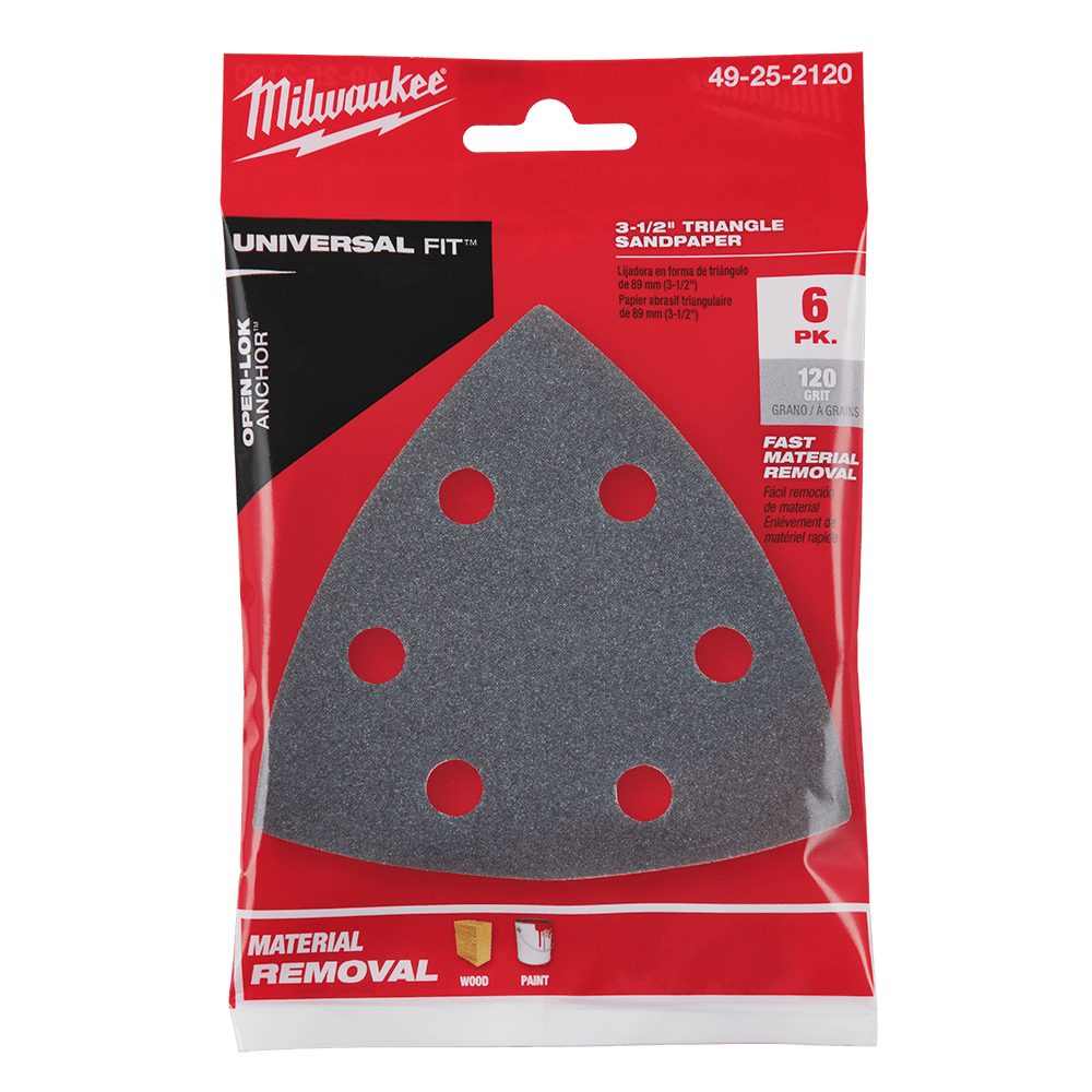 Milwaukee 120 Grit Sand Paper 6Pk, Open-Lok™ - 49252120 - Available at Power Tool Specialists, Carlton, Victoria, Australia.