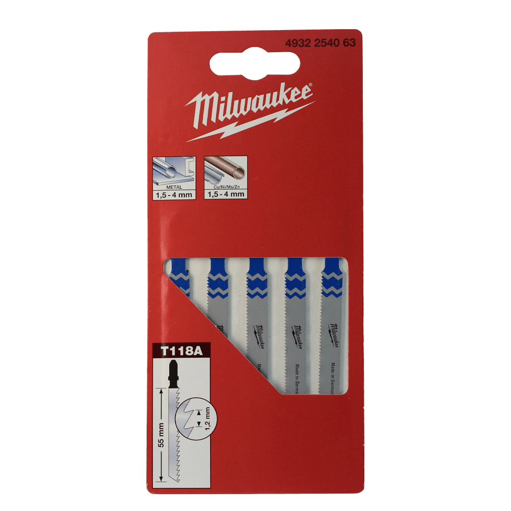 Milwaukee Metals Jigsaw Blades 55mm T118A 5Pk - 4932254063 - Available at Power Tool Specialists, Carlton, Victoria, Australia.