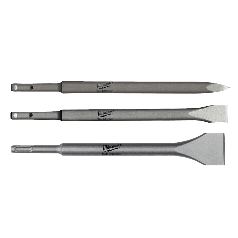 Milwaukee SDS Plus Chisel 3PC Set
(1) Point Chisel 250mm, (1) Flat Chisel 250 x 20mm, (1) Scaling Chisel 250 x 40mm - 4932430001 - Available at Power Tool Specialists, Carlton, Victoria, Australia.