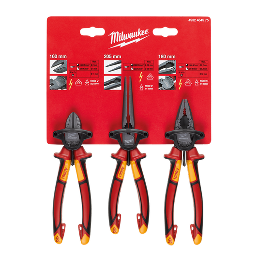 Milwaukee VDE Pliers - 3pc Set - 4932464575 - Available at Power Tool Specialists, Carlton, Victoria, Australia.
