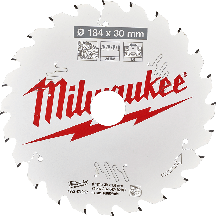 Milwaukee 7-1/4" 184mm 24T Wood Circular Saw Blade Framing, 30mm arbor - 4932471297 - Available at Power Tool Specialists, Carlton, Victoria, Australia.