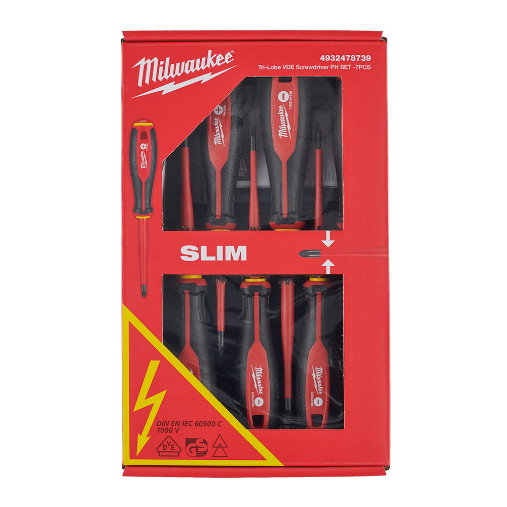 Milwaukee 7 Piece VDE Screwdriver Set - 4932478739 - Available at Power Tool Specialists, Carlton, Victoria, Australia.