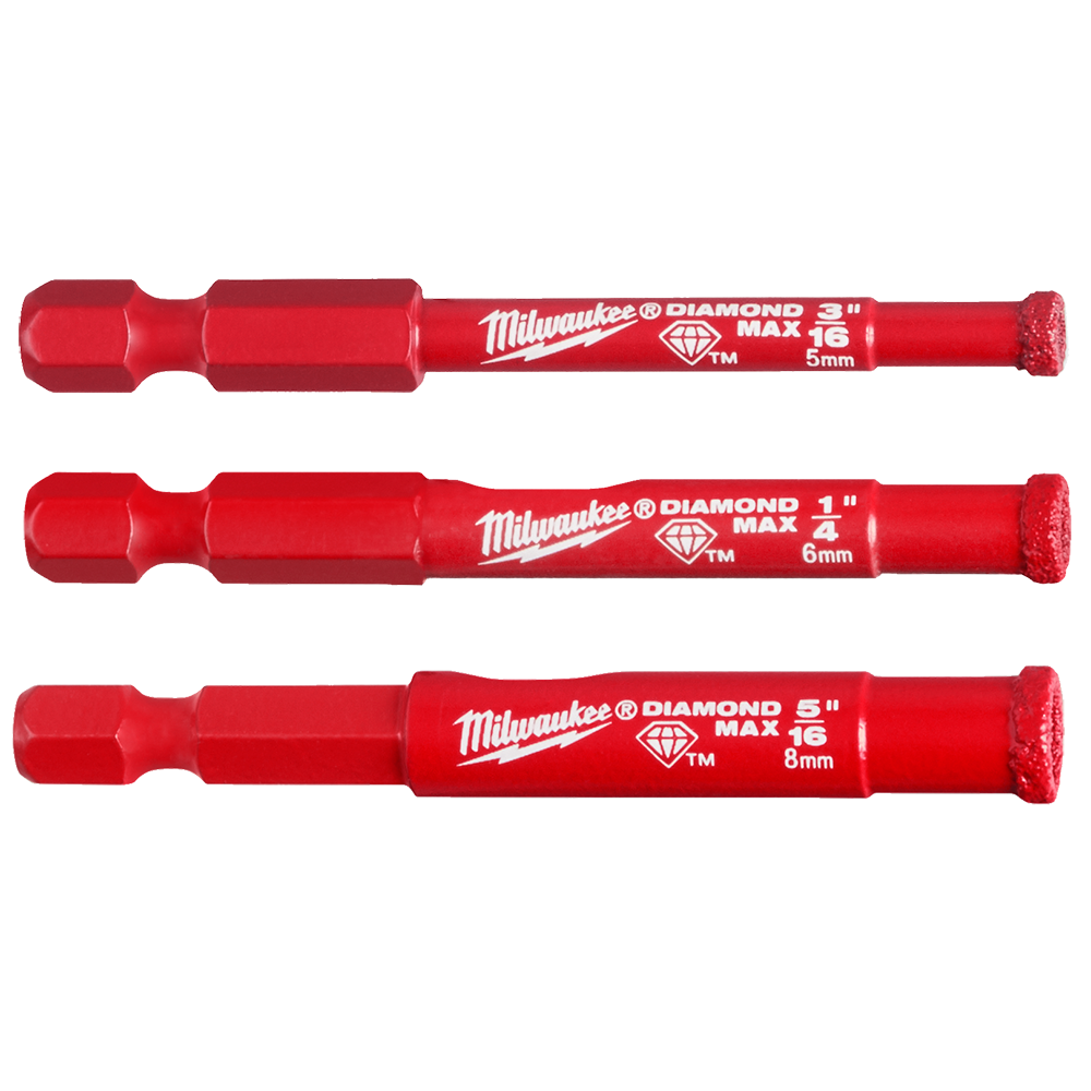 Milwaukee Diamond Plus™ One Piece Hole Saw 3 Piece Set
1 x 5mm, 1 x 6mm, 1 x 8mm - 49560500 - Available at Power Tool Specialists, Carlton, Victoria, Australia.