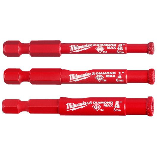 Milwaukee Diamond Plus™ One Piece Hole Saw 3 Piece Set
1 x 5mm, 1 x 6mm, 1 x 8mm - 49560500 - Available at Power Tool Specialists, Carlton, Victoria, Australia.