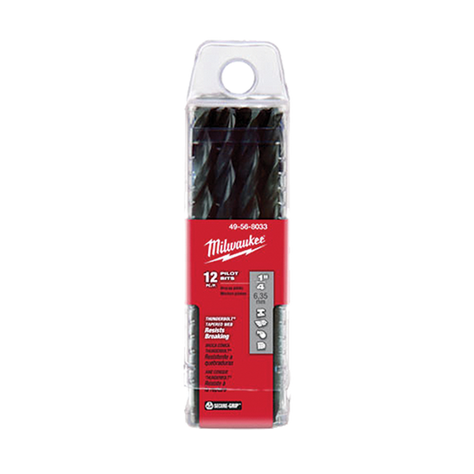 Milwaukee Hole Saw Pilot Drill 1/4" x 3-1/2" PKT 12 - 49568033A - Available at Power Tool Specialists, Carlton, Victoria, Australia.