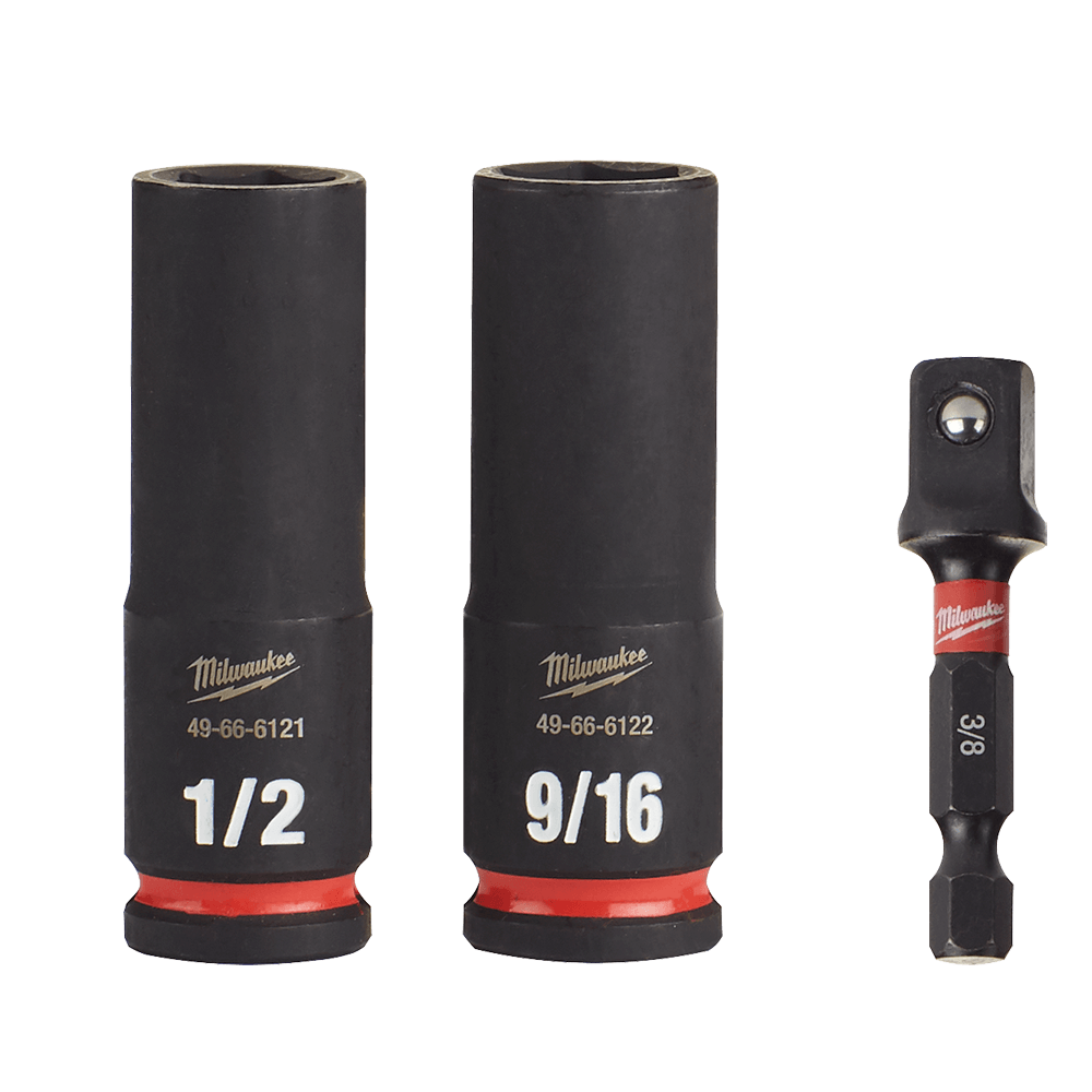Milwaukee SHOCKWAVE™ 3/8" Drive 3PC SAE Deep 6 Point Impact Socket Set - 49664417 - Available at Power Tool Specialists, Carlton, Victoria, Australia.