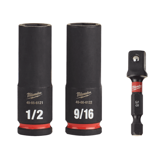Milwaukee SHOCKWAVE™ 3/8" Drive 3PC SAE Deep 6 Point Impact Socket Set - 49664417 - Available at Power Tool Specialists, Carlton, Victoria, Australia.