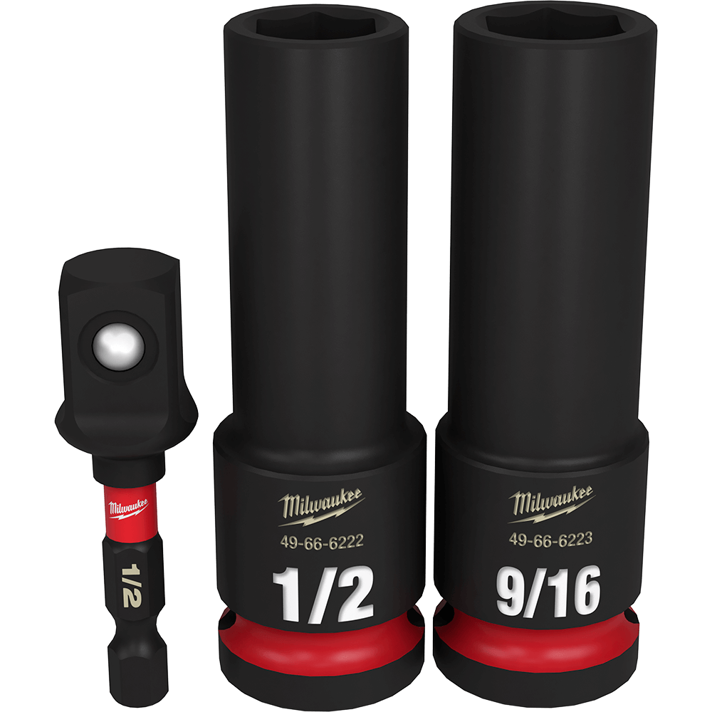 Milwaukee SHOCKWAVE™ 1/2" Drive 3PC SAE Deep 6 Point Impact Socket Set - 49664485 - Available at Power Tool Specialists, Carlton, Victoria, Australia.