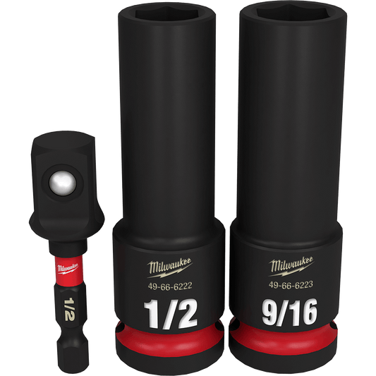 Milwaukee SHOCKWAVE™ 1/2" Drive 3PC SAE Deep 6 Point Impact Socket Set - 49664485 - Available at Power Tool Specialists, Carlton, Victoria, Australia.