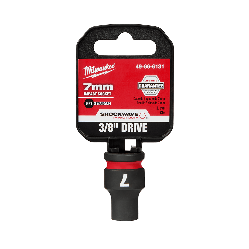 Milwaukee SHOCKWAVE™ 3/8" Drive 7mm Standard 6 Point Impact Socket - 49666131 - Available at Power Tool Specialists, Carlton, Victoria, Australia.