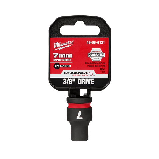Milwaukee SHOCKWAVE™ 3/8" Drive 7mm Standard 6 Point Impact Socket - 49666131 - Available at Power Tool Specialists, Carlton, Victoria, Australia.
