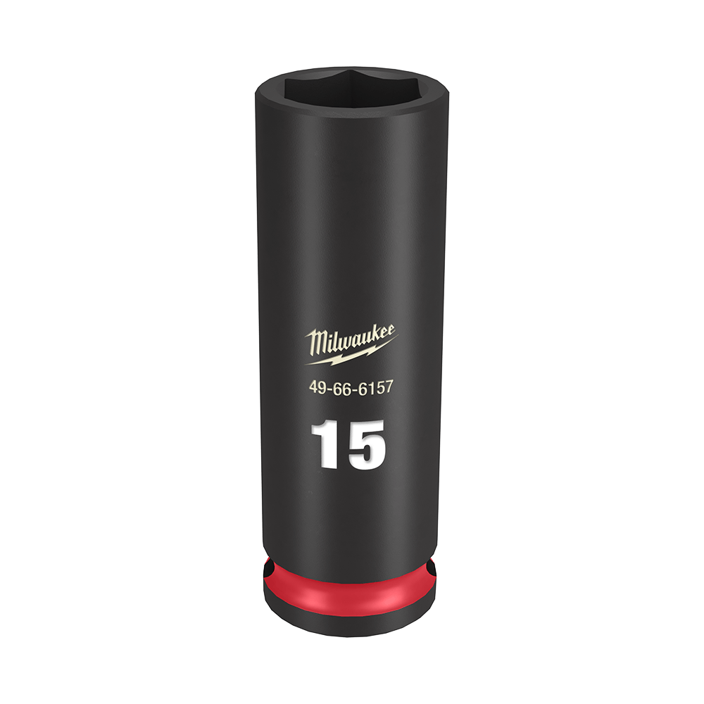 Milwaukee SHOCKWAVE™ 3/8" Drive 15mm Deep 6 Point Impact Socket - 49666157 - Available at Power Tool Specialists, Carlton, Victoria, Australia.