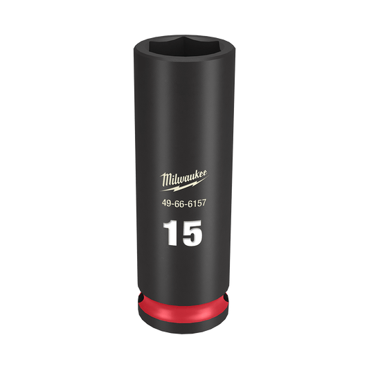 Milwaukee SHOCKWAVE™ 3/8" Drive 15mm Deep 6 Point Impact Socket - 49666157 - Available at Power Tool Specialists, Carlton, Victoria, Australia.
