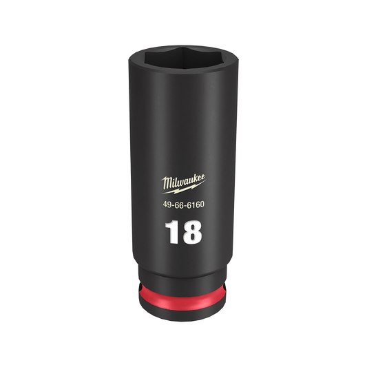 Milwaukee SHOCKWAVE™ 3/8" Drive 18mm Deep 6 Point Impact Socket - 49666160 - Available at Power Tool Specialists, Carlton, Victoria, Australia.