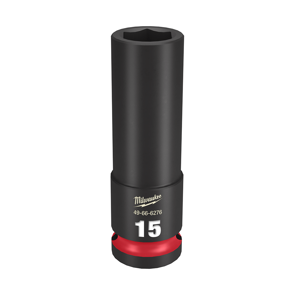 Milwaukee SHOCKWAVE™ 1/2" Drive 15mm Deep 6 Point Impact Socket - 49666276 - Available at Power Tool Specialists, Carlton, Victoria, Australia.