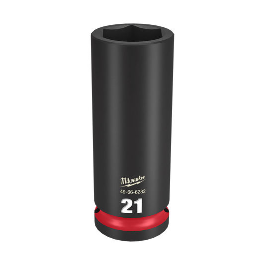 Milwaukee SHOCKWAVE™ 1/2" Drive 21mm Deep 6 Point Impact Socket - 49666282 - Available at Power Tool Specialists, Carlton, Victoria, Australia.