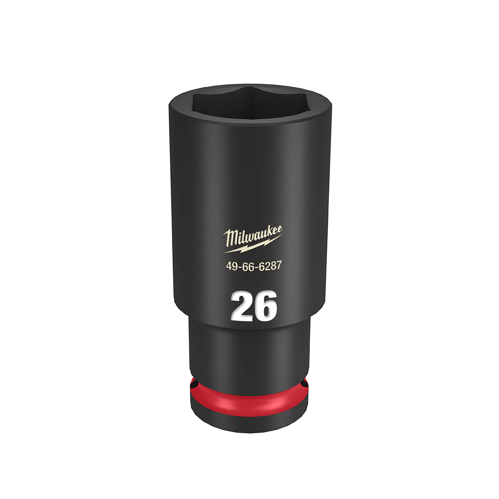 Milwaukee SHOCKWAVE™ 1/2" Drive 26mm Deep 6 Point Impact Socket - 49666287 - Available at Power Tool Specialists, Carlton, Victoria, Australia.