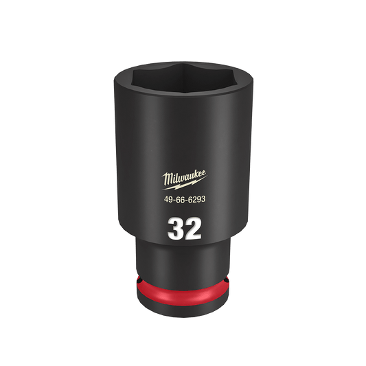 Milwaukee SHOCKWAVE™ 1/2" Drive 32mm Deep 6 Point Impact Socket - 49666293 - Available at Power Tool Specialists, Carlton, Victoria, Australia.
