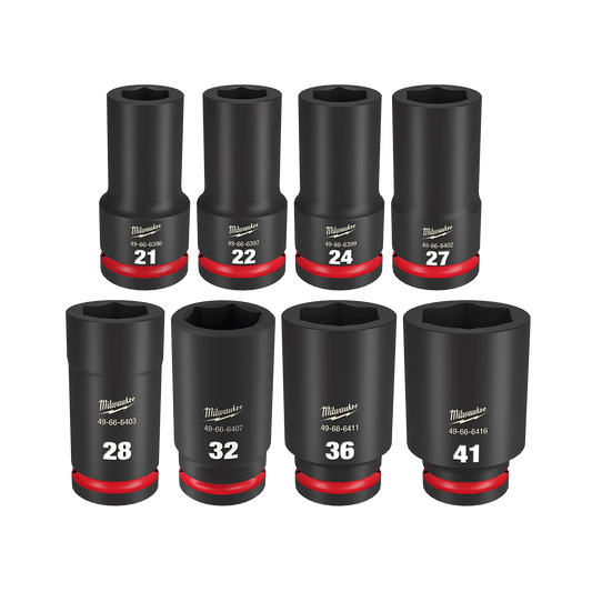 Milwaukee SHOCKWAVE™ 3/4" Drive 8PC Metric Deep 6 Point Impact Socket Set - 49667055 - Available at Power Tool Specialists, Carlton, Victoria, Australia.