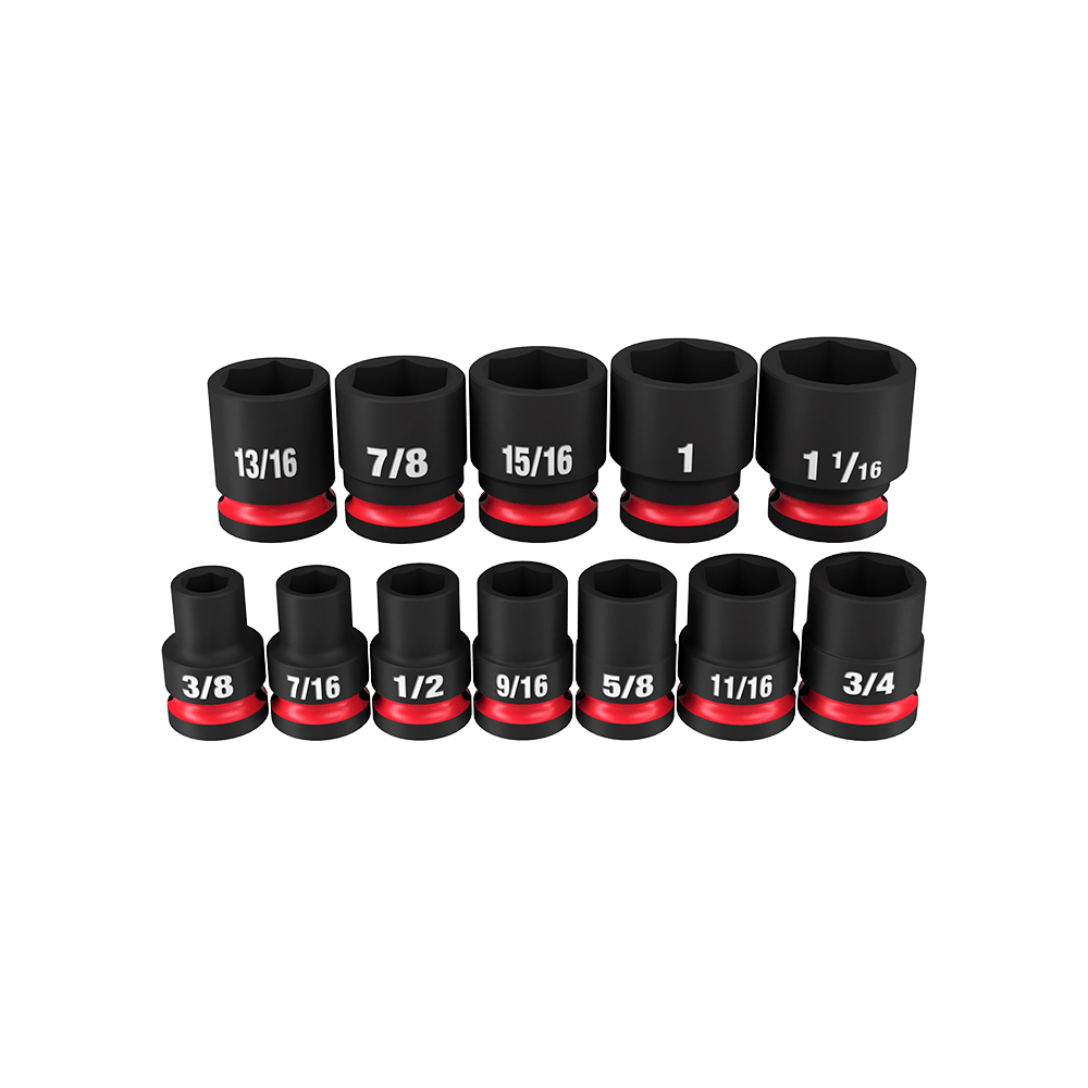 Milwaukee SHOCKWAVE™ 1/2" Drive 12PC SAE Standard 6 Point Impact Socket Set - 49667010 - Available at Power Tool Specialists, Carlton, Victoria, Australia.