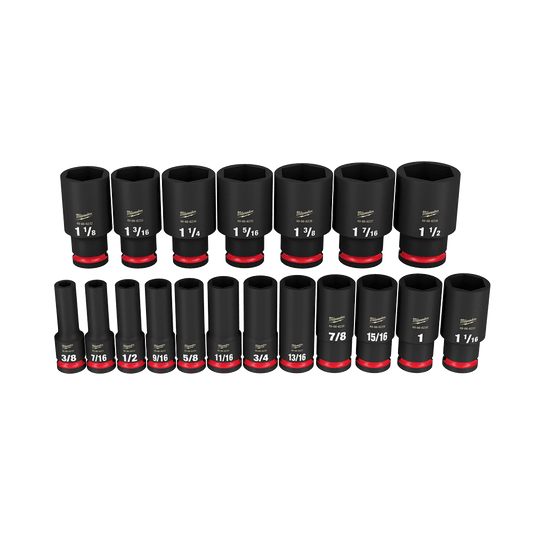 Milwaukee SHOCKWAVE™ 1/2" Drive 19PC SAE Deep 6 Point Impact Socket Set - 49667012 - Available at Power Tool Specialists, Carlton, Victoria, Australia.