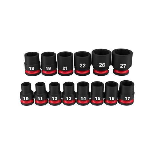 Milwaukee SHOCKWAVE™ 1/2" Drive 14PC Metric Standard 6 Point Impact Socket Set - 49667013 - Available at Power Tool Specialists, Carlton, Victoria, Australia.