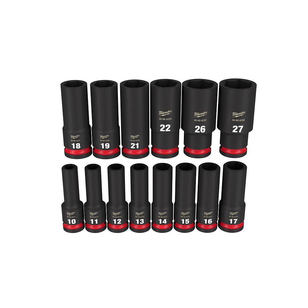 Milwaukee SHOCKWAVE™ 1/2" Drive 14PC Metric Deep 6 Point Impact Socket Set - 49667014 - Available at Power Tool Specialists, Carlton, Victoria, Australia.
