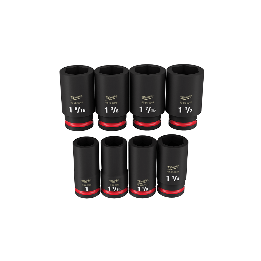 Milwaukee SHOCKWAVE™ 3/4" Drive 8PC SAE  Deep 6 Point Impact Socket Set - 49667018 - Available at Power Tool Specialists, Carlton, Victoria, Australia.