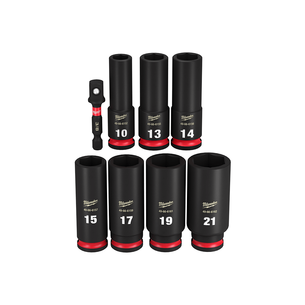 Milwaukee SHOCKWAVE™ 3/8"" Drive 8PC Metric Deep 6 Point Impact Socket Set - 49667021 - Available at Power Tool Specialists, Carlton, Victoria, Australia.