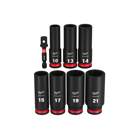 Milwaukee SHOCKWAVE™ 3/8"" Drive 8PC Metric Deep 6 Point Impact Socket Set - 49667021 - Available at Power Tool Specialists, Carlton, Victoria, Australia.