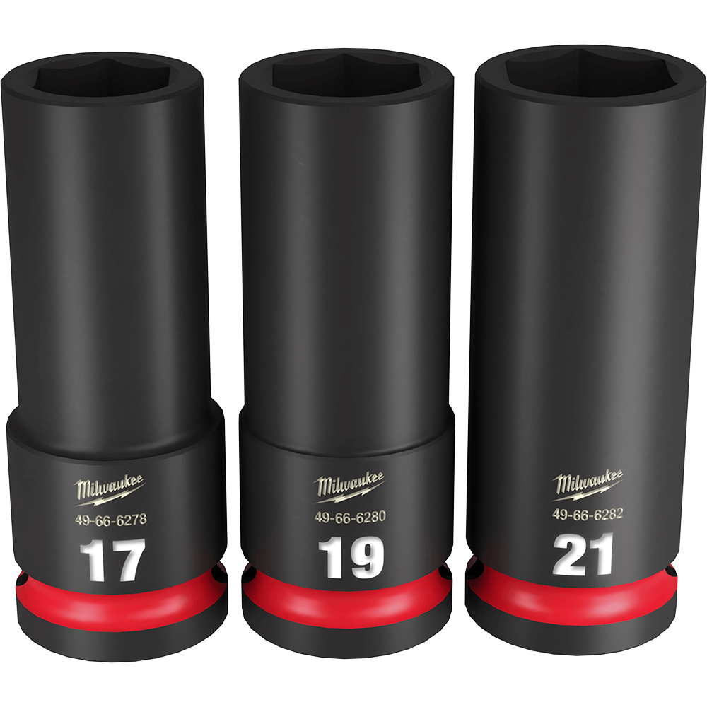 Milwaukee SHOCKWAVE™ 1/2" Drive 3PC Metric Deep 6 Point Impact Socket Set - 49667025 - Available at Power Tool Specialists, Carlton, Victoria, Australia.