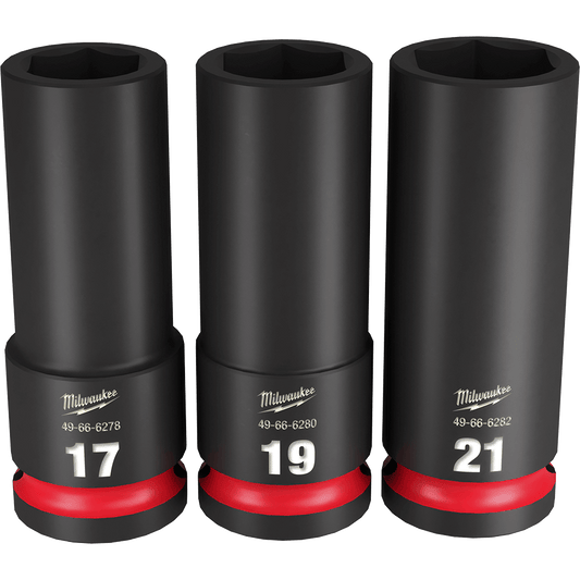 Milwaukee SHOCKWAVE™ 1/2" Drive 3PC Metric Deep 6 Point Impact Socket Set - 49667025 - Available at Power Tool Specialists, Carlton, Victoria, Australia.