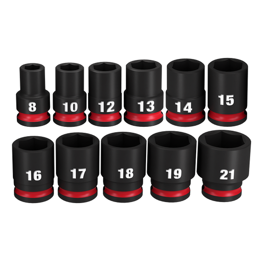 Milwaukee SHOCKWAVE™ 3/8" Drive 11PC Metric Standard 6 Point Impact Socket Set - 49667050 - Available at Power Tool Specialists, Carlton, Victoria, Australia.