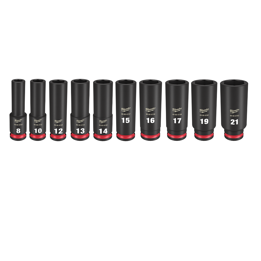 Milwaukee SHOCKWAVE™ 3/8" Drive 10PC Metric Deep 6 Point Impact Socket Set - 49667051 - Available at Power Tool Specialists, Carlton, Victoria, Australia.