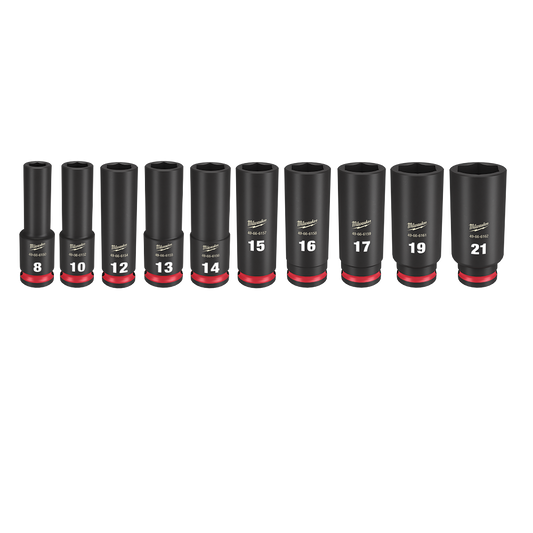 Milwaukee SHOCKWAVE™ 3/8" Drive 10PC Metric Deep 6 Point Impact Socket Set - 49667051 - Available at Power Tool Specialists, Carlton, Victoria, Australia.