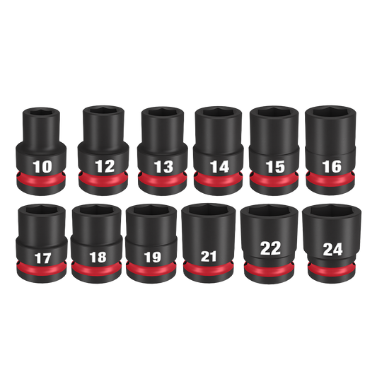 Milwaukee SHOCKWAVE™ 1/2" Drive 12PC Metric Standard 6 Point Impact Socket Set - 49667052 - Available at Power Tool Specialists, Carlton, Victoria, Australia.