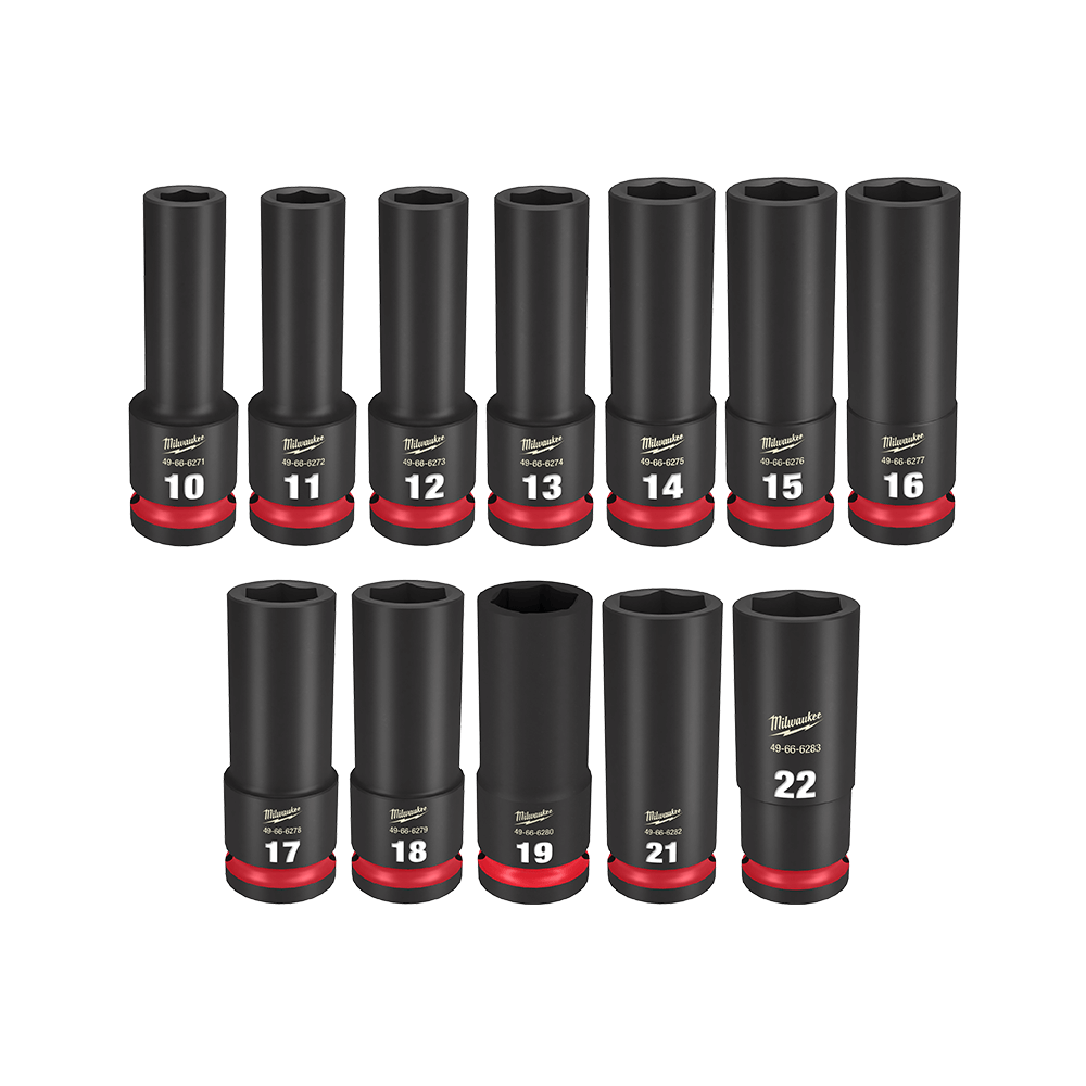 Milwaukee SHOCKWAVE™ 1/2" Drive 12PC Metric Deep 6 Point Impact Socket Set - 49667054 - Available at Power Tool Specialists, Carlton, Victoria, Australia.