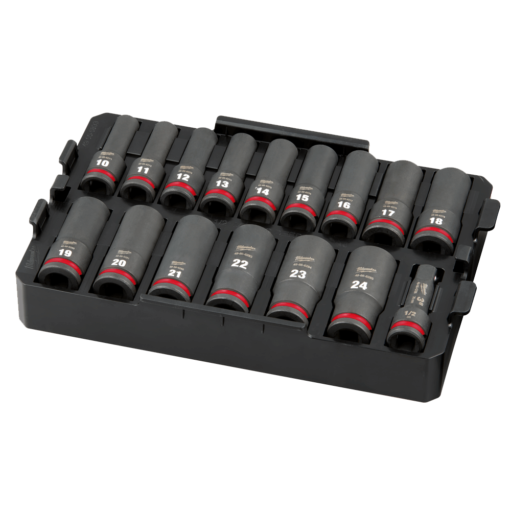 Milwaukee SHOCKWAVE™ 1/2" Drive 16PC  Deep Impact Socket Set [Tray] - 49667056 - Available at Power Tool Specialists, Carlton, Victoria, Australia.