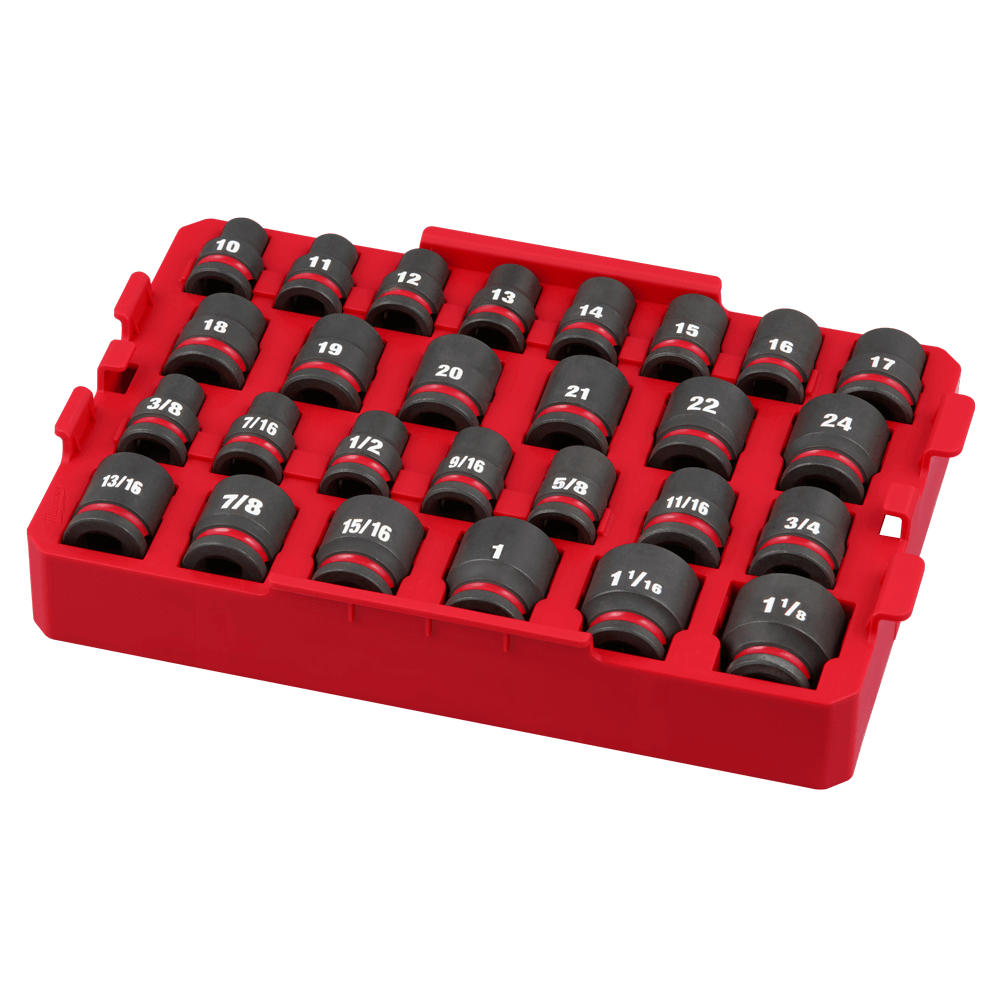 Milwaukee SHOCKWAVE™ 1/2" Drive 27PC Impact Socket Set - Metric + SAE [Tray] - 49667057 - Available at Power Tool Specialists, Carlton, Victoria, Australia.