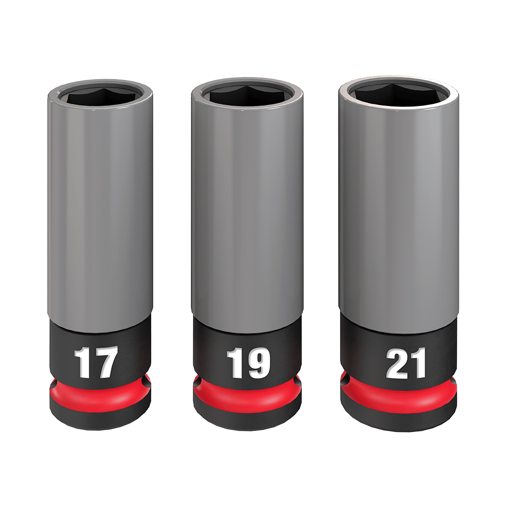 Milwaukee Shockwave 1/2" Drive 3Pc Lug Nut Socket Set (17mm, 19mm, 21mm) - 49667830 - Available at Power Tool Specialists, Carlton, Victoria, Australia.