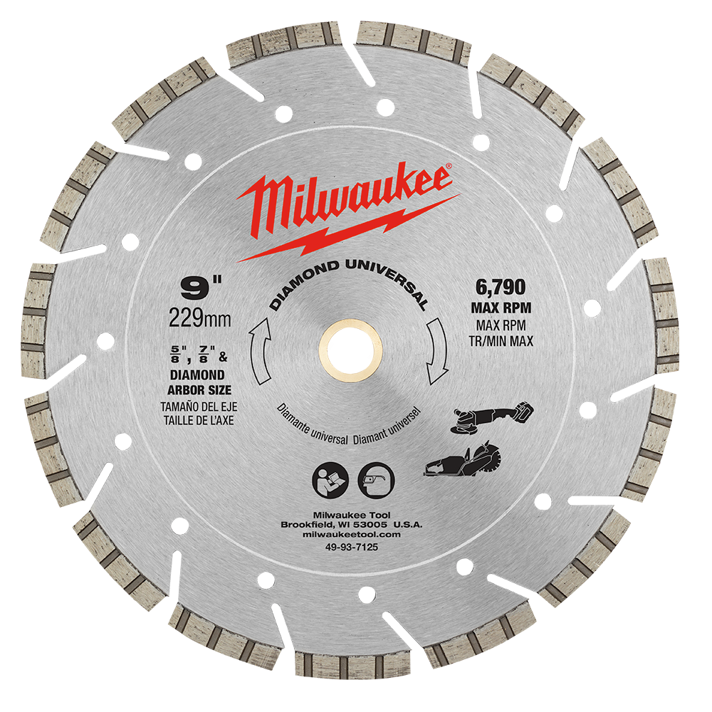 Milwaukee 9" 230mm Diamond Universal Segmented Blade - 49947125 - Available at Power Tool Specialists, Carlton, Victoria, Australia.