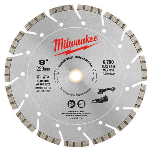 Milwaukee 9" 230mm Diamond Universal Segmented Blade - 49947125 - Available at Power Tool Specialists, Carlton, Victoria, Australia.