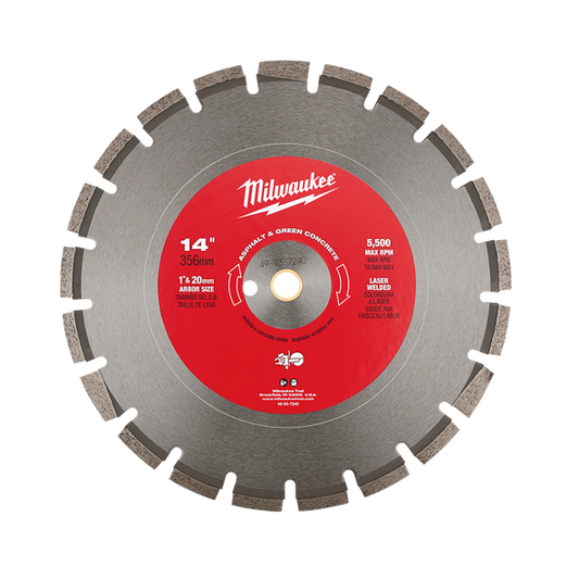 Milwaukee 350mm (14") Diamond Ashpalt & Green Concrete Segmented Blade - 49937240 - Available at Power Tool Specialists, Carlton, Victoria, Australia.